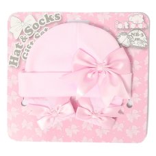 HS104-P: Pink Hat & Sock Set w/Bow